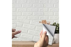 FRUNIMALL 10 pannelli da parete 3D autoadesivi, adesivi rivestimento in mattoni, decorazione fai da te, pannelli schiuma impermeabile mattoni piastrelle parete per soggiorno, cucina, casa, 38 x 35 cm (bianco)