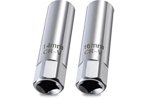 CISYIA 2 Stück Magnetring Zündkerzenschlüssel 14mm und Zündkerzenschlüssel 16mm, Robust Gefertigt Zündkerzenschlüssel Satz Zündkerzen Nuss für Autos BMW PKW LKW Motorräder, 2 Größen