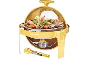Roomark 5,7L Tuta da Buffet Chafing Dish, restauro Rotondo Arrotolato Chafer, Tuta di Isolamento Termico Food con Cornice Spessa, Adatto per Feste di Catering Matrimoni, Oro