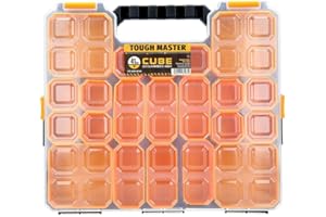 TOUGH MASTER 15 Aufbewahrungsbox aus Kunststoff mit anpassbarem Fach, professioneller Werkzeug-Organizer, großer transparenter Deckel, 2 seitliche Schlösser mit ergonomischem Griff