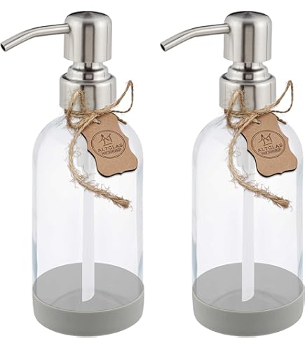 2 stuks glazen zeepdispensers, 400 ml, afwasmiddeldispenser met