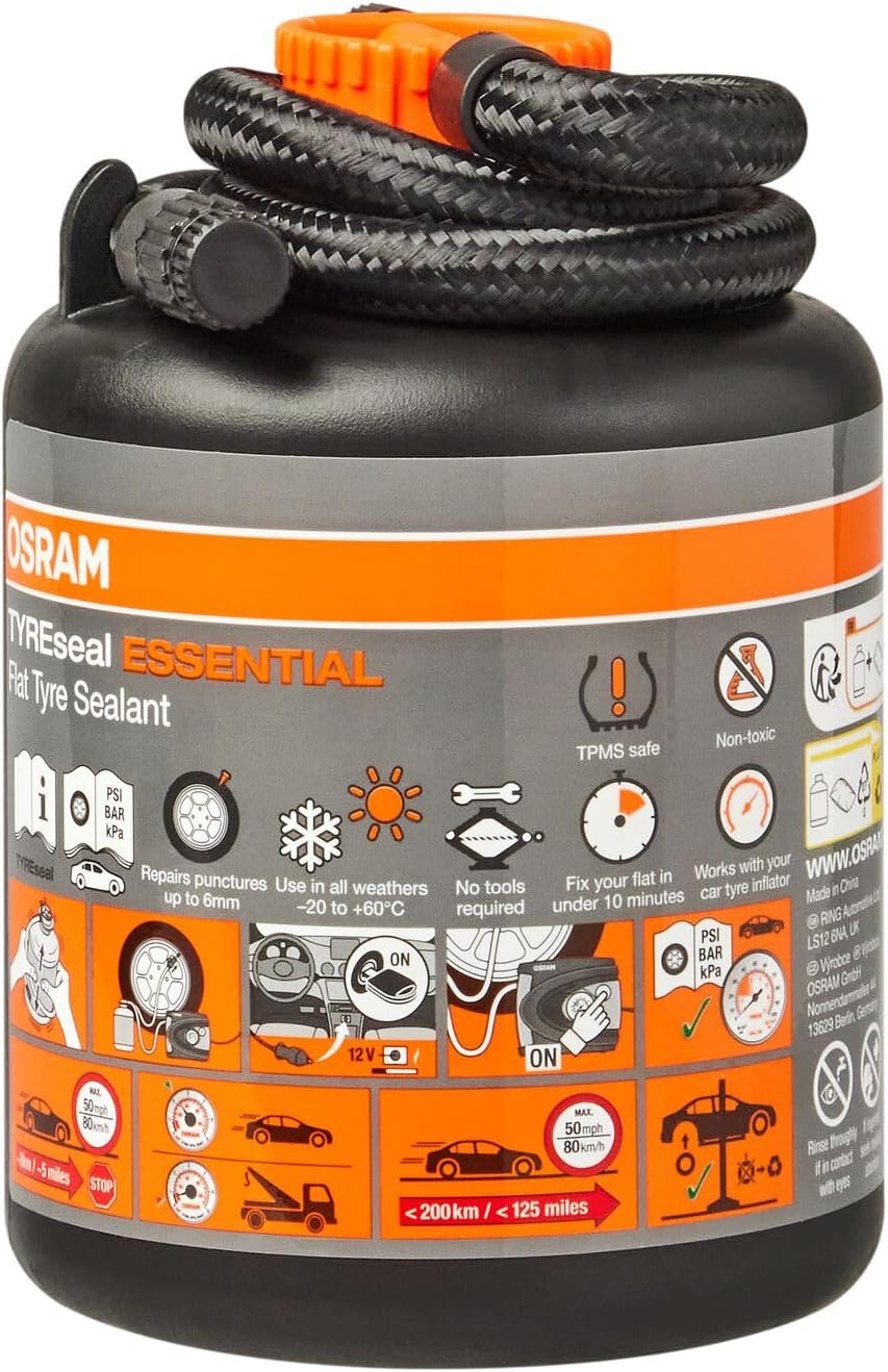 OSRAM TYREseal ESSENTIAL Botella de repuesto para el sellador de neumáticos original, fabricado según las especificaciones del equipo original, repara pinchazos de hasta 6 mm