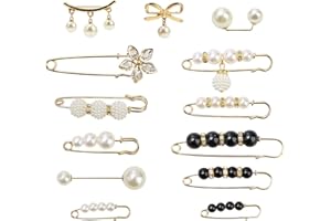 PLIMBIN 13Pcs Perle Broche, Epingle a Nourrice Mariage Strass Sécurité Clips pour Pull Col Châle Cardigan Echarpe