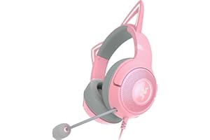 Razer Kraken Kitty V2 - Casque Filaire RGB avec Oreilles de Chat (Eclairage Réactif Stream, Micro Cardioïde HyperClear, Transducteurs Triforce 40mm, Son Surround 7.1) Rose Quartz