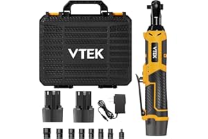 VTEK Llave de trinquete inalámbrica de 3/8 "Llave de trinquete eléctrica de 12V, llave de trinquete de batería eléctrica de 40 pies-libras 400 RPM Velocidad Variable
