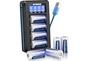 MVMOD CR123A Wiederaufladbare Batterien 8 Packs, CR123A 3.7V Lithium-Batterien wiederaufladbar mit Ladegerät, CR17345 Batterie für Arlo Kamera VMC3030 VMK3200 VMS3330 3430 3530 Taschenlampen Mikrofon