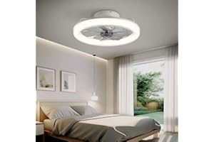 CHANFOK 20'' Ceiling Fans with Lights, Flush Mount Ceiling Fan with Dimmable Lights and 6 Speeds Reversible Blades, Low Profile Ceiling Fan with Light and Remote, App Control (White)