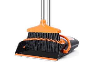 YIYICAS Besen und Kehrschaufel Set, Kehrmaschine und Kehrschaufel Combo mit 137cm Langem Griff für abnehmbares und klappbares Besen für die Bodenreinigung in Küche, Haushalt (ORANGE)