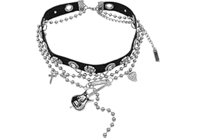 Musiin Gothic Guitar Necklace Jewelry-Goth PU Leather Choker Necklaces for Women-Guitar Heart Punk Rock Adjustable Black Collar Choker Necklaces Birthday Gifts