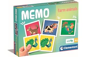 Clementoni Educational Game Memo Pocket Farm Animals 48 Płytek - Gra Dla Dzieci 3-5 lat, Gry Flash Card, Learning Logical Thinking, 2 Gracze, Prezent dla chłopca/dziewczyny, Cartoon, Made in Italy,