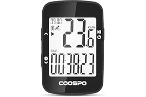 COOSPO BC26 Compteur Velo sans Fil GPS, Bluetooth 5.0 Ordinateur Vélo GPS Kilométrique Odomètre, Écran LCD rétroéclairé de 2.3 Pouces Compatible avec Strava, Route et VTT