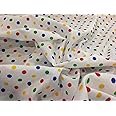 White Polycotton Fabric with Small Multicoloured Primary Spot (Per Metre)