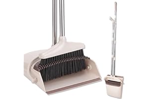 JUPPLIES Escoba y Recogedor Plegable de Mango Largo, Juego de Escoba Alta y Recogedora - Barredora Vertical y Recogedor de Interior para Barrido de Casa (Beige)