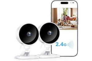 WOLFANG Indoor Security Camera, 1080P HD Video-2Pack, Mini Indoor Camera, Night Vision, Home Security Camera, Motion Detection, Two-Way Audio, Real-Time Alarm, SD Card and Cloud Storage, 2.4G WiFi