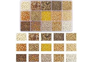 Kit de Perles de Verre pour Fabrication de Bijoux, Perle de Rocaille, Cristal Tubulaire pour DIY Collier Bracelet Boucle D'oreille Art Artisanat (Or)