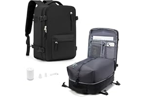 HPLQQ Sac à dos sous vide de voyage avec pompe, Cabine Avion Ryanair/Wizz 40x30x20 Bagage cabine à main avec compression pour homme et femme,Sac airbag avec pompe,I1-Noir