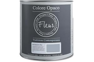 FLEUR DESIGNER'S PAINT | Pittura Chalk Paint Opaca, 2,5 L, Senza Carteggiare, Multisuperficie, Colore F56 Hamptons Blue, Effetto Gesso, Per Pareti e Mobili, Extra Opaco, Ad Acqua, Made in Italy