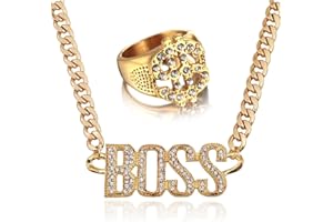simyron Colgante de oro de hip hop, anillo chapado en oro de hip hop, cadena chapada en oro de hip hop, accesorios de rapero de hip hop, collar de dólar de oro con anillo de dólar de oro