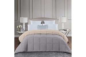 CosìCasa Piumone Letto Singolo Invernale 155X200 | Trapunta Letto Singola 300 gr/mq Anallergica | Piumino Letto Singolo per Inverno Double Face | Piumone Letto 1 Piazza Tinta Unita | 1P, Panna/Tortora