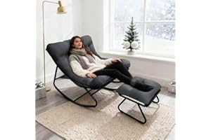 AYDFUORT Schaukelsessel, Schaukelstuhl mit Hocker, Relaxstuhl mit Gepolstertem Kissen, Schaukelstuhl Wohnzimmer bis 150 kg Belastbar, Schaukelliege Outdoor Innen für Garten, Schlafzimmer, Terrasse (Grau-1)