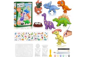 WuGU Dinosaurios Figuras de Escayola para Pintar Manualidades Kit, Regalo para Niños4 5 6 7 8 9 años, 3D Dinosaurios Juegos Manualidades de Yeso, Kit Pintura Juguetes Niños con 7 Patrones