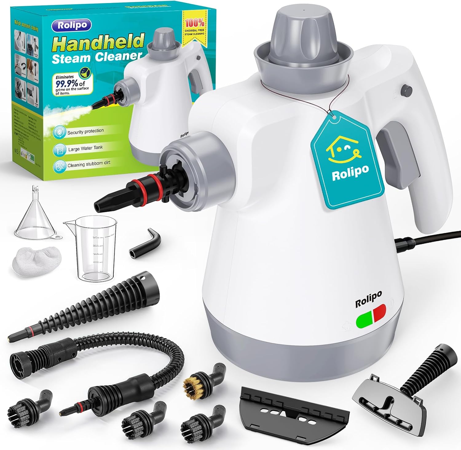 Rolipo Limpiador a vapor portátil a presión con 12 accesorios y cierre de seguridad, pistola de vapor doméstica multifuncional para limpiar cocina, baño, juntas, ventanas y grasa
