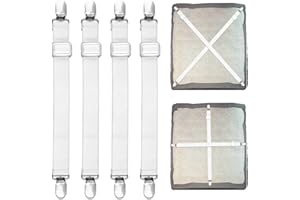 SUNRIZ Bed Sheet Clips, 55 cm-250 cm Adjustable Bed Sheet Straps, Upgraded Elastic Sheet Fasteners for Bedding, Fitted Bed Sheet Grippers to Keep Your Sheets in Place,4Pcs