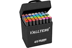 Vallteng 40 Colori Marcatori Disegno Pennarello,Double Ended Fine Colour art Sketch Pennarelli Doppia Punta Graphic Marker per Pittura