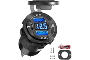 Qidoe 66 W Socket 12 V PD 3.0 USB C Motorcycle Socket Waterproof Socket QC 3.0 Car USB Installation Socket with Switch Voltmeter 24 V Voltage Display for Boat Truck Caravan Caravan