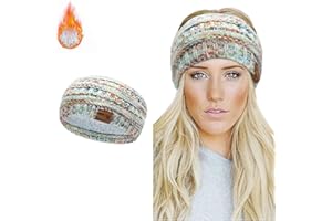 YOUGA DIRECT Winter Knitted Headband - Women Ear Warmer Chunky Crochet Braided Hair Band Wraps Turban Sports Yoga Hairband Fleece Lined Elastic Wide Headbands for Women UK (white)