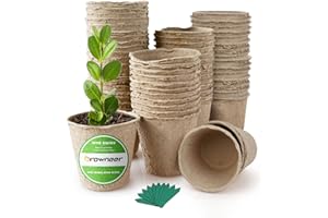 GROWNEER 60 Packs Plant Pots 2.4 Inches Plant Starters Seedling Pot with 25 Pcs Plant Labels, Biodegradable Herb Seed Starter Pots Kits, Garden Germination Nursery Pot, Outdoor, Brown