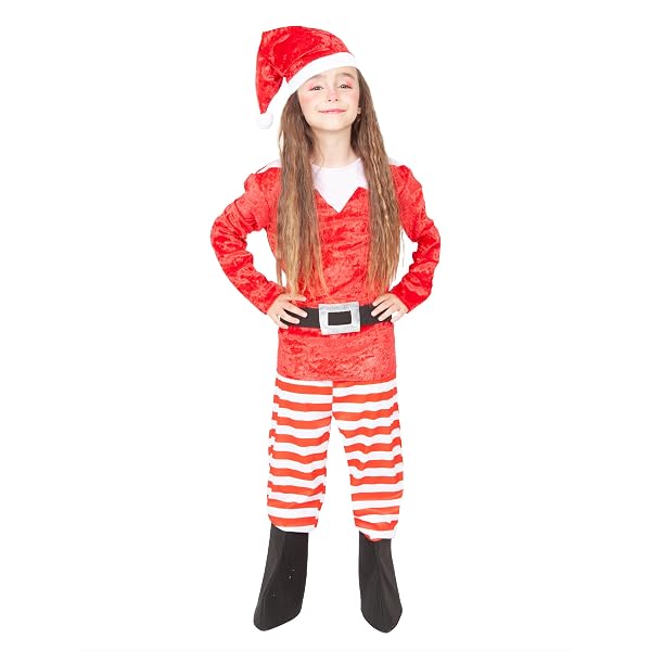 My Other Me Disfraz De Elfo Scout Navideño Para Niña Talla 5-6 Años, Conjunto Rojo Y Blanco Con Gorro, Camiseta, Falda, Mallas Y Manoplas, Perfecto Para Cuentos Mágicos