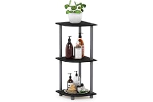 ‎FURINNO Furinno Eckregal-Mehrzweckregal mit 3 Ebenen, holz, Schwarz/grau, 29.46 x 29.46 x 75.18 cm
