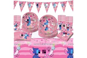 Amycute Lilo Stitch Party Supplies Tableware Set 20 Guests, Stitch Birthday Decorations for Kids Include Paper Plates Cups Napkins and Tablecloth