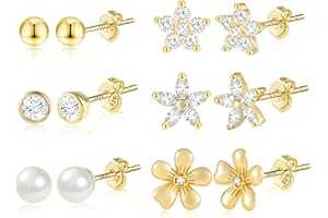 ASH'S CHOICE 6 Pcs Boucles Doreilles Femme Acier Inoxydable Piercing Oreille Cartilage Helix, S925/Plaqué Or 14 Carats