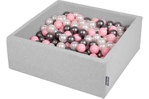 KiddyMoon 90X30cm/300 Balls ∅ 7Cm / 2.75In Square Baby Foam Ball Pit Made In EU, Light Grey:Pearl/Powderpink/Silver