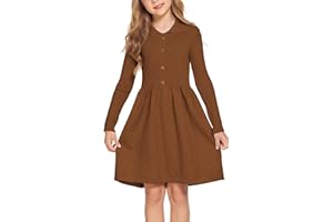 Flypigs Mädchen Pullover Kleid Strickkleid Langarm Kinder Dick Weich WinterKleid Festliches Weihnachtskleid Hautfreundlich Freizeitkleid A-Linie Partykleid mit Kragen und Knöpfen, 4-12 Jahre