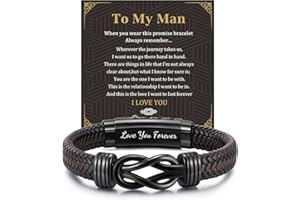 FLHEART Men's Bracelets Gifts for Men - Brown Braided Leather Infinity Knot Bracelets Engraved Love Massage for Son Daddy Man Brother Husband Boyfriend, Personalised Mens Bracelets Gift for Birthday Christmas