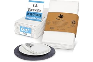 ‎MON BIJOU mon bijou® Fabric Napkins White Set of 6 - GOTS Organic Cotton - Washable Fabric Napkins 45 x 45 cm - Elegant Cotton Napkins for Easter, Wedding, Christening & Christmas - Gift Idea