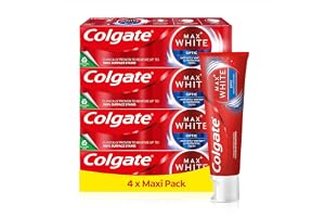 Colgate Max White Optic tandkräm 4 x 75 ml | Colgate tandkräm tar bort upp till 100% av ytmissfärgning för omedelbar tandblek