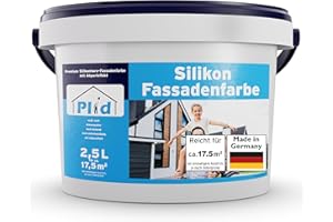 Plid® Silikon Fassadenfarbe Weiss Aussen matt 2,5L - für Beton, Mauerwerk, Kellerwand, Fassade & Sockel - Wandfarbe Weiß 2,5l - Aussenfarbe Weiss wetterfest - Außenwandfarbe - Aussenfarbe Fassade