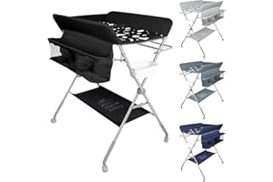 OHMG Fasciatoio Pieghevole Fasciatoio Portatile con Cintura di Sicurezza e Scomparti Portaoggetti,Tavolo Cambio Pannolini Multifunzionale Portatile per Bagnetto Neonati,4 ruotes
