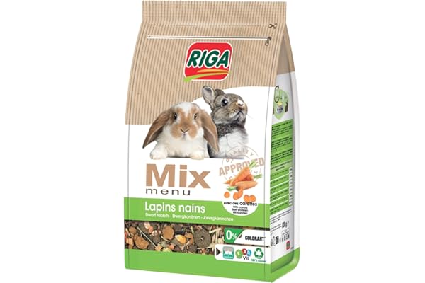 Riga - Menu Mix pour Lapins Nains - Mix Vitaminé - A La Carotte - Graines, Céréales Et Légumes - Riche en Vitamines Et Minéraux - sans Colorant - Sain Et Équilibré - 3KG