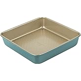 Prestige x Nadiya Square Cake Tins for Baking - Non Stick 9 Inch Cake Tin, Dishwasher Safe Steel Bakeware, Teal & Gold