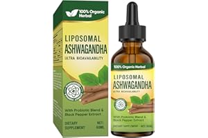 WERPOWER Liposomale Ashwagandha Flüssigtropfen, 100% Organic Herbal With Probiotic Blend &Black Pepper Extract, 60ml