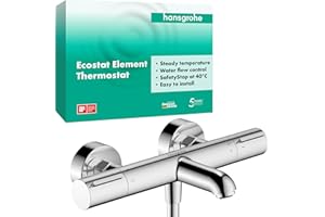 hansgrohe Ecostat Element - bateria termostatyczna wannowa natynkowy z EcoStop+, armatura wannowa z zabezpieczeniem przy 40 °C, thermostat, kran do 2 odbiorników, chrom, 13347000
