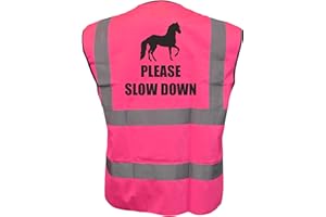 BROOK HI VIS UK Equestrian PLEASE SLOW DOWN Hi Viz Vis Vest Horse Riding Reflective Waistcoat Jacket Road Safety Visibility