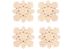 MUXSAM 4pcs Wood Carved Applique Onlay for Decoration Furniture Decals Corner Door Coset Drawer Ceiling Handmade Craft Unpainted 6x6cm