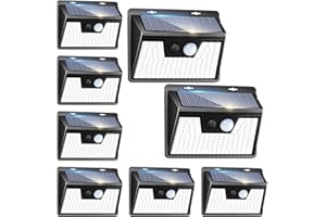 PEASUR Luz Solar Exterior【8 Paquete/140 LED/3 Modos】,Focos Led con Sensor de Movimiento,IP65 Impermeable Lampara Potentes para Exteriores,Jardin,Patio,Terraza,Garaje,Camino
