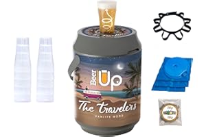 BEER UP 'Travelers' : 10 verres + 1 ceinture + 1 kit de remplissage-tireuse à bières portative-pour fûts Beertender-20h de froid sans électricité-remplissage par le fond des verres